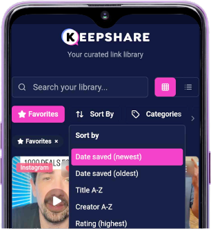 Library screen with search and filter dropdown