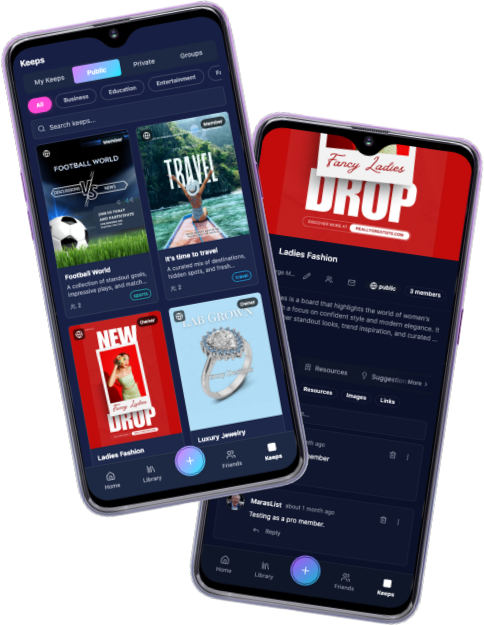 KeepShare app showing Keeps and content details